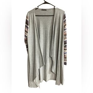 SHEIN Open Front Long Coat Grey With Geo Print Women’s Size L